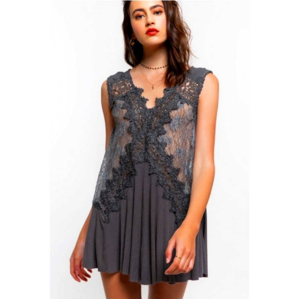 SALE NEW POL Gray Charcoal Lace Dress